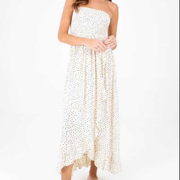 Anthropologie PATRONS OF PEACE Cream Smock Tube Midi Dress - Picture 2 of 7